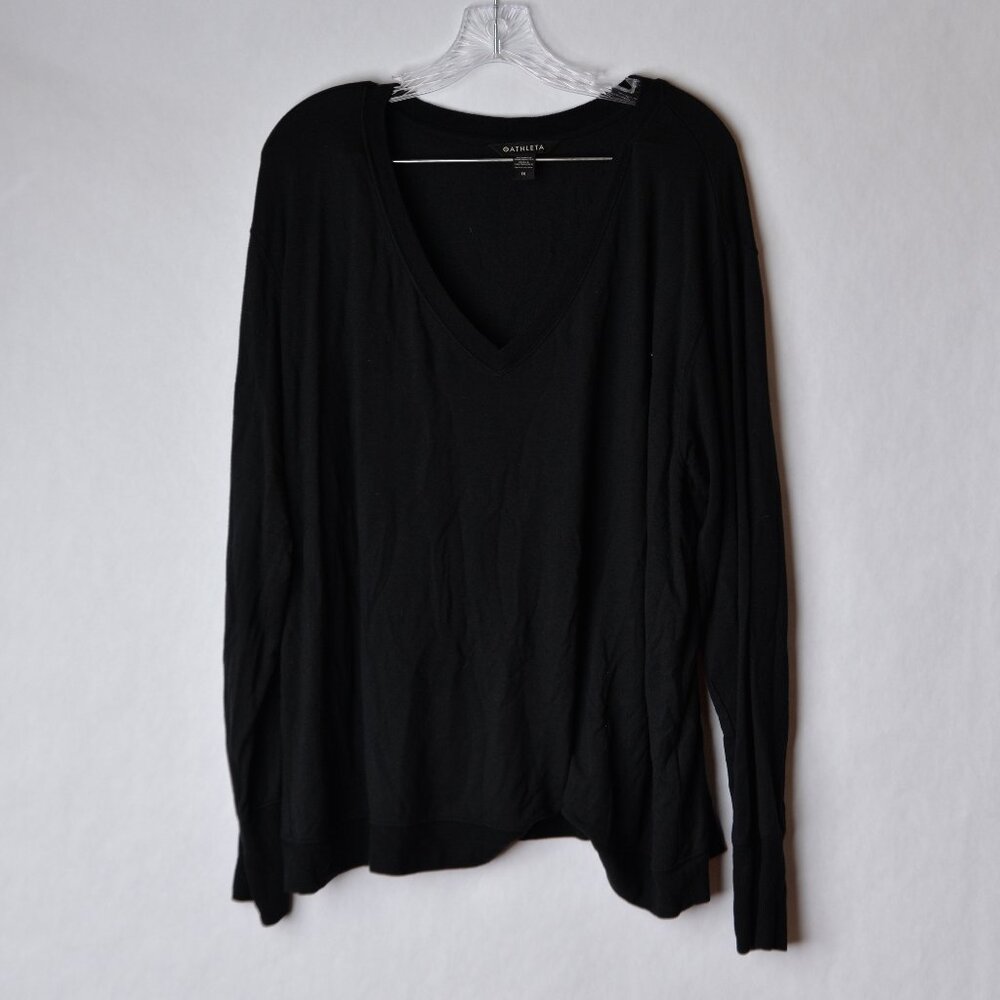 Athleta Sweatshirt Womens 1X Black Sunrise V Neck Soft Cozy Lounge Casual 982372